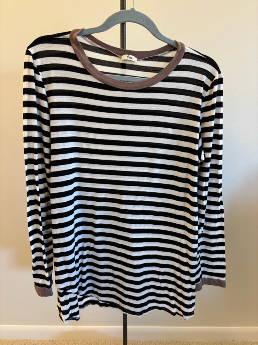 Striped Long-Sleeve Crewneck Tunic in Black and White